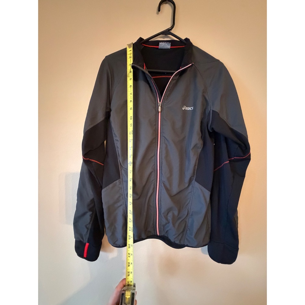 Asics Mens Grey Black Full Zip Running Jacket Red Trim Size M Reflective Logo